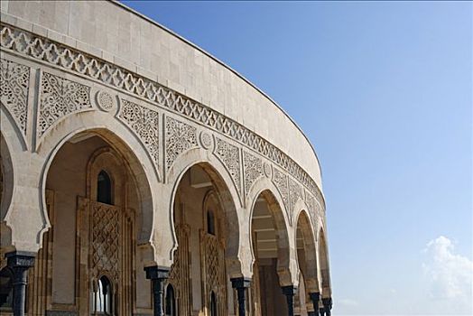 拱道,画廊,哈桑二世清真寺,卡萨布兰卡,摩洛哥,非洲
