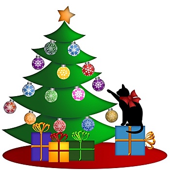 圣诞树,礼物,装饰,猫