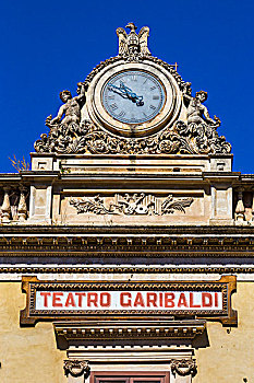 华丽,钟表,屋顶,剧院,蓝天,莫迪卡,省,拉古萨,西西里,意大利