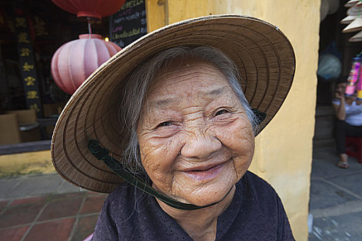 特写,老年,女人,微笑,惠安,越南
