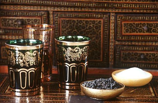摩洛哥,玻璃茶杯,茶叶
