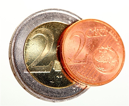 欧洲货币,欧元硬币,钱,白色背景