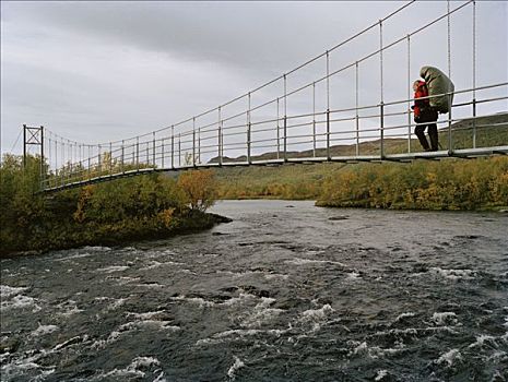 一个,男人,走,桥,瑞典