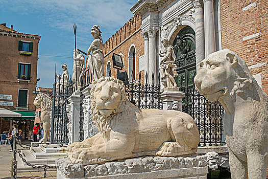狮子,雕塑,正门入口,威尼斯,地区,威尼托,区域,意大利,欧洲