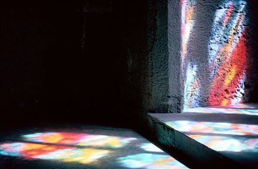 灯光效果,彩色玻璃窗,墙壁,小教堂,艺术家