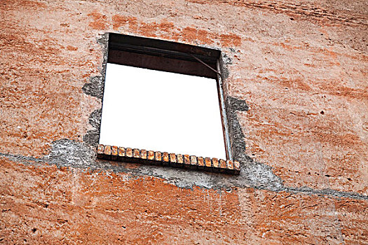 空,窗户,洞,老,红砖,墙壁