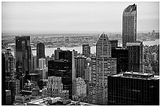 风景,洛克菲勒中心,眺望台,上面,石头,上方,曼哈顿,纽约
