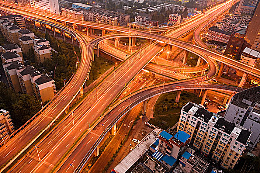 高速公路,夜晚,亮光,现代,城市