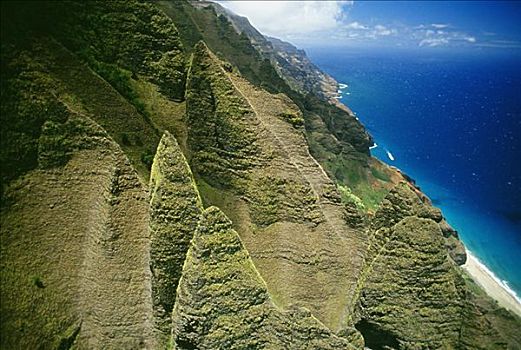 夏威夷,考艾岛,俯视,拿帕里海岸,海岸线,崎岖,悬崖