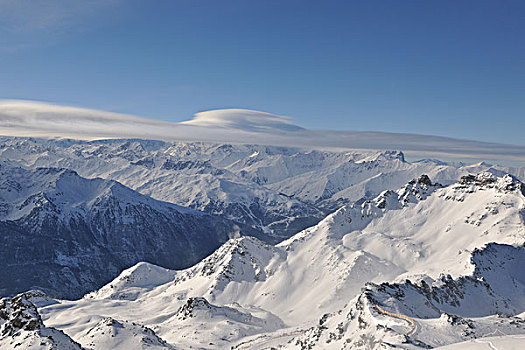 山,雪,清新,日落,滑雪胜地,法国