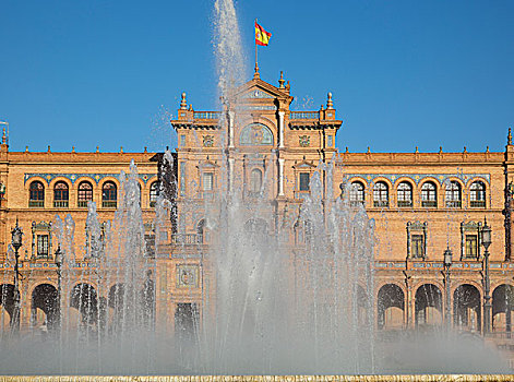 西班牙广场,中心,喷泉,塞维利亚,塞维尔省,安达卢西亚,西班牙,欧洲
