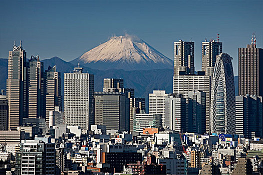东京,新宿,天际线,富士山,日本,2008年