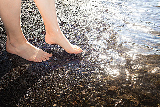 女人,脚,涉水,水中