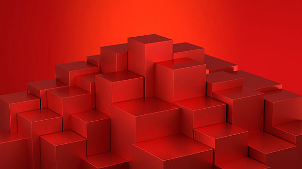 红色金属方块堆砌展台创意图