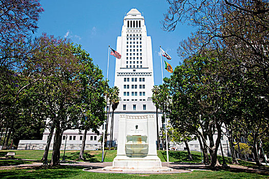 正门入口,市政厅,洛杉矶市区,加利福尼亚