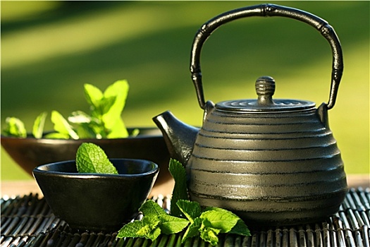黑色,亚洲,茶壶,薄荷茶
