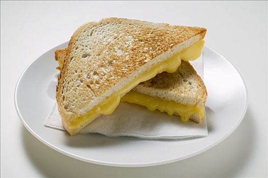 烤奶酪,三明治,餐巾纸,白色背景,盘子