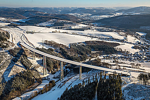 高速公路,高架桥,雪,藻厄兰,北莱茵威斯特伐利亚,德国,欧洲