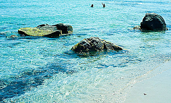 人,游泳,靠近,石头,萨丁尼亚,意大利