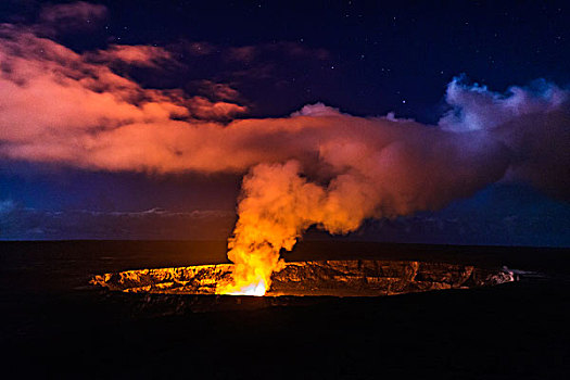火山岩,蒸汽,发光,夜晚,火山口,夏威夷火山国家公园,夏威夷,美国,大幅,尺寸