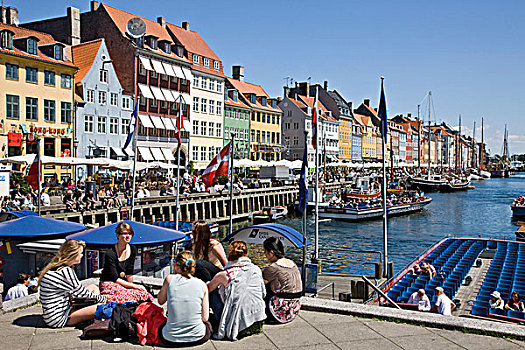 游客,放松,纽哈温运河,哥本哈根,丹麦