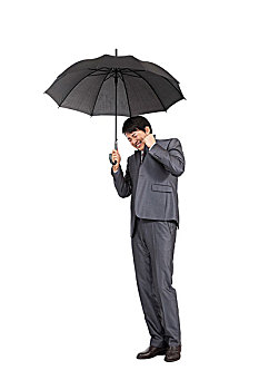 棚拍商务装年轻男人撑雨伞