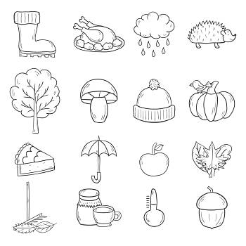 矢量,卡通,插画,秋天,象征,南瓜饼,土耳其,秋叶,雨,伞,收获,概念,九月