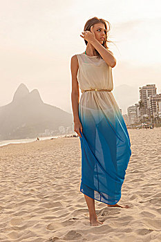 年轻,女人,头像,伊帕内玛海滩,里约热内卢,巴西