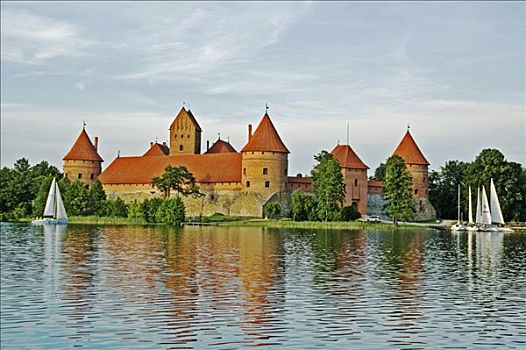 半岛,格拉夫湖,水,城堡,特拉凯,立陶宛,波罗的海国家