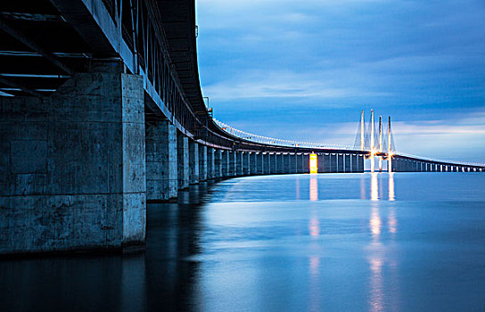 桥,斜拉桥,连接,哥本哈根,丹麦,瑞典,欧洲