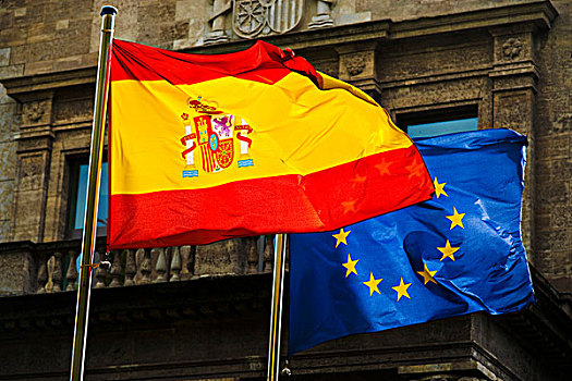 西班牙,国家,旗帜,欧洲,联合,正面,大使馆,柏林,德国