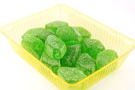 绿色,果冻,黄色,容器,上方,白色