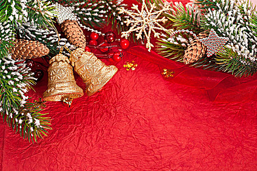 圣诞节,边界,枝条,装饰,红色背景
