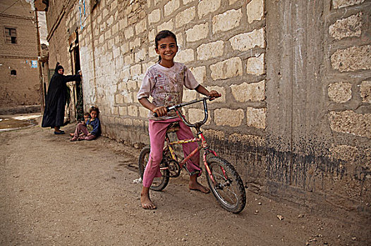 微笑,女孩,自行车,居民区,乡村,公里,北方,城市,地区,埃及,六月,2007年