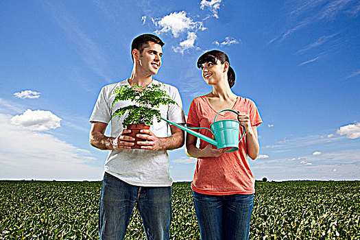 伴侣,土地,洒水壶,农作物