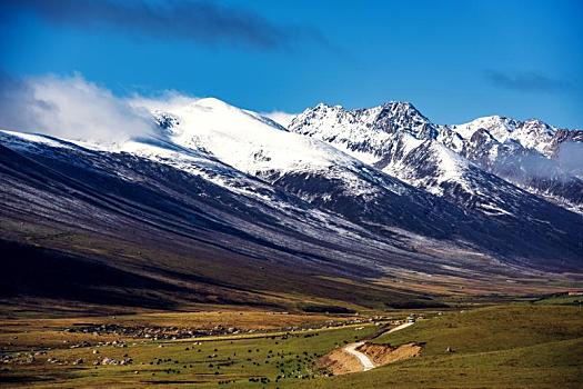 中国青海久治县境内的草原雪山风光