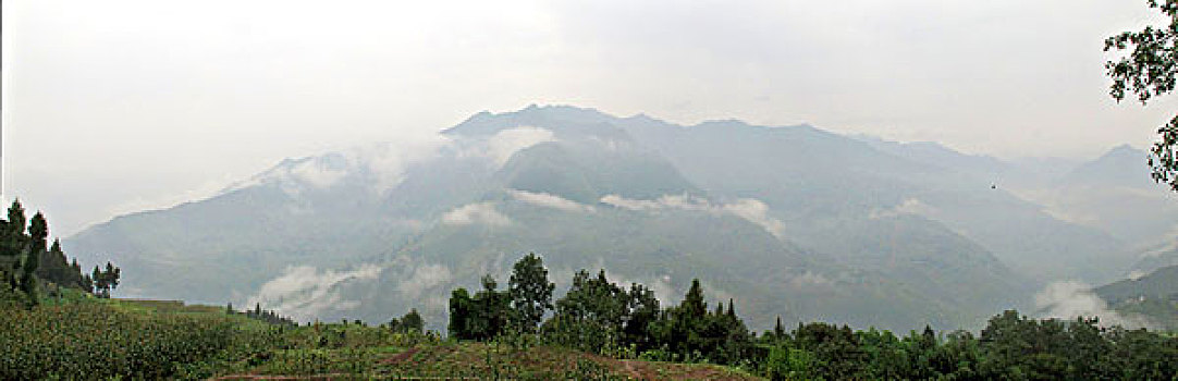 雨中巫山的云雾全景图