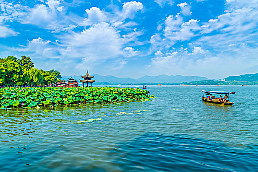 杭州西湖建筑景观和山水风景