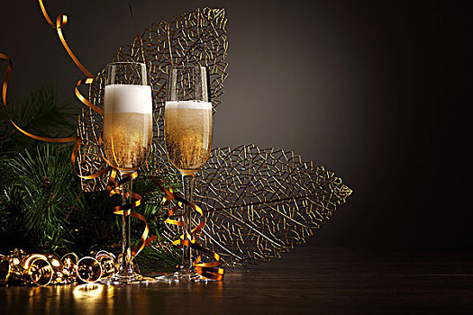 两个,香槟酒杯,就绪,带来,新年