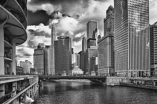 美国,伊利诺斯,芝加哥,立交桥,上方,河,市区,建筑,背景,挨着