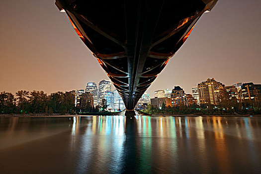 卡爾加里,加拿大,八月,平和,橋,夜晚,設計,圣地亞哥,步行橋,連接,弓河,地標,城市