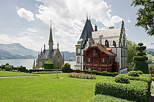 城堡,琉森湖,瑞士,欧洲