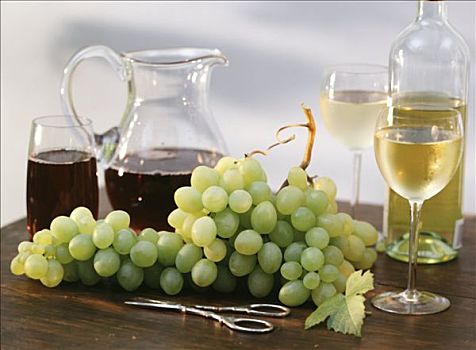 静物,白葡萄,葡萄酒杯,瓶子