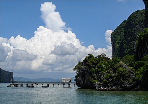 码头,石灰石,岛屿,攀牙,湾,泰国