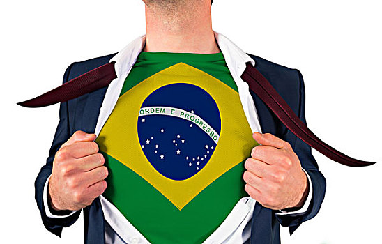商务人士,打开,衬衫,揭示,巴西,旗帜