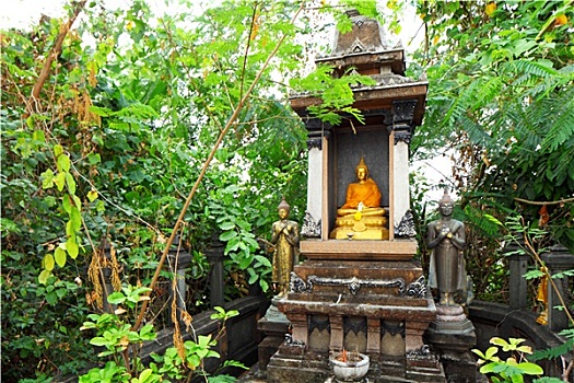 金色,佛像,日式庭园