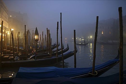小船,雾,威尼斯,意大利