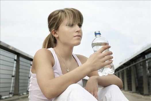 女青年,水瓶,渴,运动