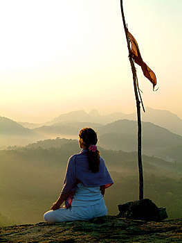 女士,沉思,日出