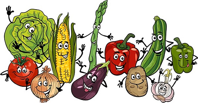 高兴,蔬菜,多,卡通,插画